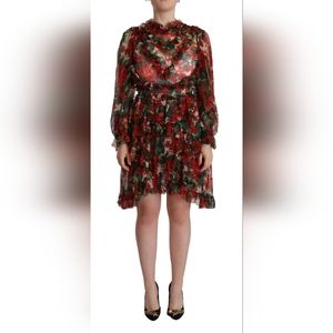 DOLCE & GABBANA Multicolor Red Floral Silk Long Maxi Dress